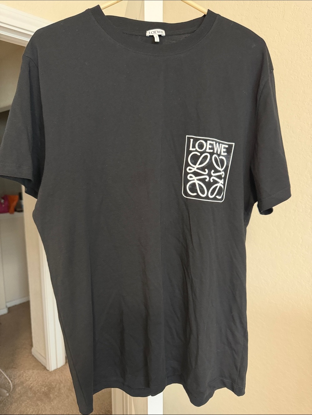 Loewe Black T-Shirt with White Logo Pocket